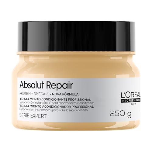 L'Oréal Professionnel Serie Expert Absolut Repair, Máscara de Reparação Intensiva para Cabelos Danificados e Finos com Quinoa Dourada, Reconstrução Instantânea e Brilho Intenso, 250g