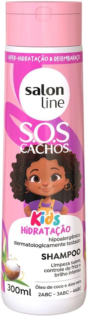 Salon Line, Shampoo Infantil, SOS Cachos Kids, Hidratação, Limpeza Suave e Brilho Intenso, Vegano – Cabelos Ondulados, Cacheados e Crespos, 300 ml
